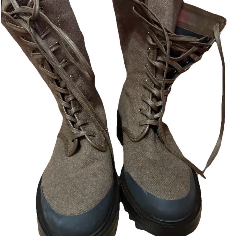 NWOT Tamara Mellon Brown Cashmere and Leather Designer Lace-Up Combat Boots S39